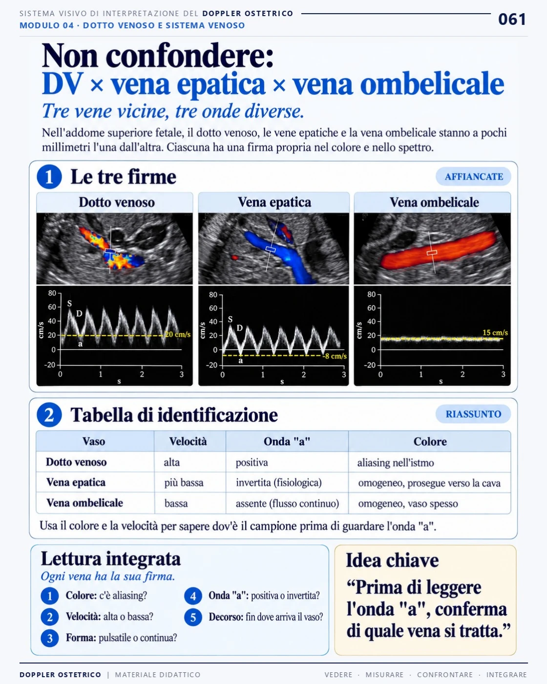 Pagina 61: Dotto venoso, vena epatica e vena ombelicale. Estratto dal PDF di Doppler Ostetrico e Fetale in italiano.